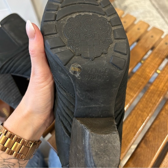 Vince Camuto Bronco Ankle Boots Shoes Womens Black Leather Booties Ruched 8.5 - Picture 7 of 8